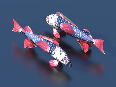 Colorful Koi Fish With Blue Red White Patterns Swimming In Dark Background With Reflections 3d model
