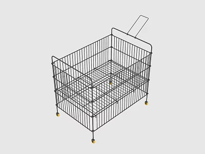 Retail Store Shopping Basket Metal Wire Design With Rolling Wheels For Mall Customer Convenience 3d model