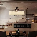 Modern Café Interior With Bar Counter Menu Board And Hanging Lights
