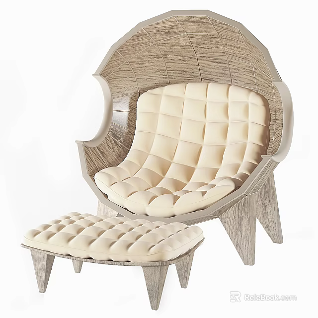 Modern Comfy Beige Lazy Sofa With Woven Frame Soft Cushion And Ottoman 3d model 