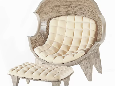 Modern Comfy Beige Lazy Sofa With Woven Frame Soft Cushion And Ottoman 3d model