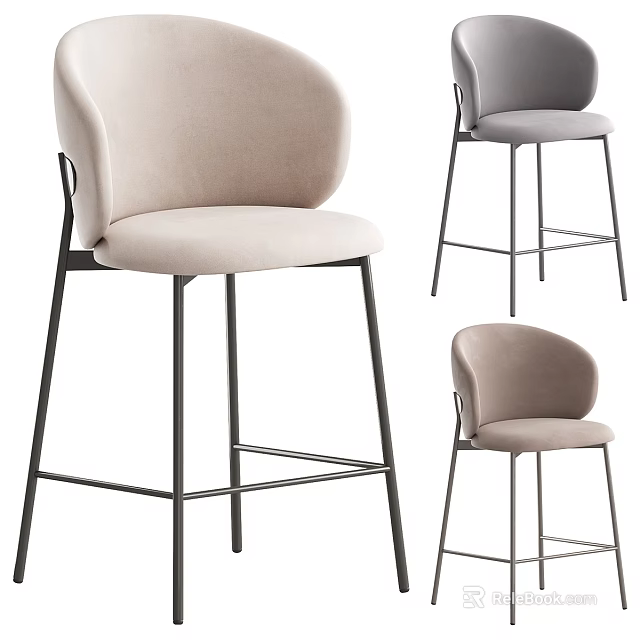 Modern Minimalist Single Chair With Curved Backrest Metal Legs And Multiple Color Options 3d model 