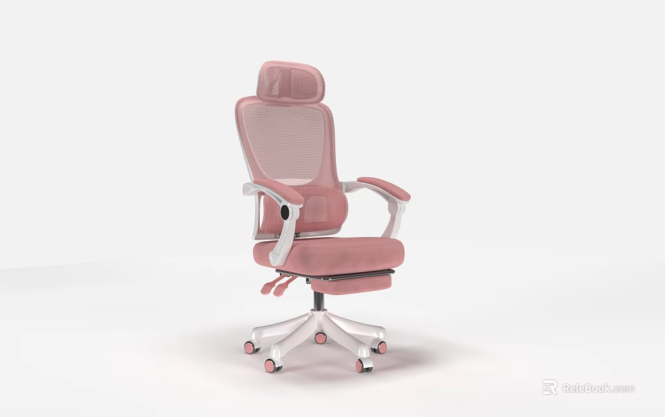 Comfortable Pink Mesh Back Office Chair With Adjustable Armrests And Rolling Wheels 3d model
