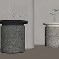 Modern Side Table With Black And White Top Textured Body And Decorative Plant
