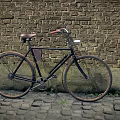 Classic Vintage Bicycle Leaning Against Old Brick Wall On Cobblestone Path 3d model