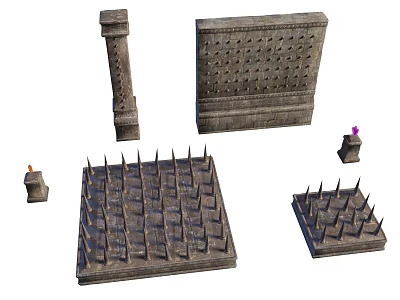 Medieval Stone Decorative Elements With Spiked Plates Pillars And Candle Holders 3d model