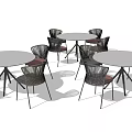 Modern Round Dining Table Set With Wire Mesh Chairs Red Gray Cushions 3d model