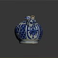 Blue And White Gourd Shaped Ceramic Sculpture With Floral Patterns And Decorative Carvings