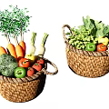 Fresh Assorted Vegetables in Wicker Baskets with Carrots Cabbage and Bell Peppers