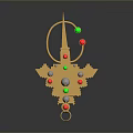 Golden Decorative Brooch With Colorful Gemstones And Pearls For Fashionable Attire