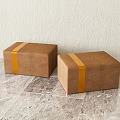 Two Square Brown Stools With Orange Straps On Marble Floor And Light Wall