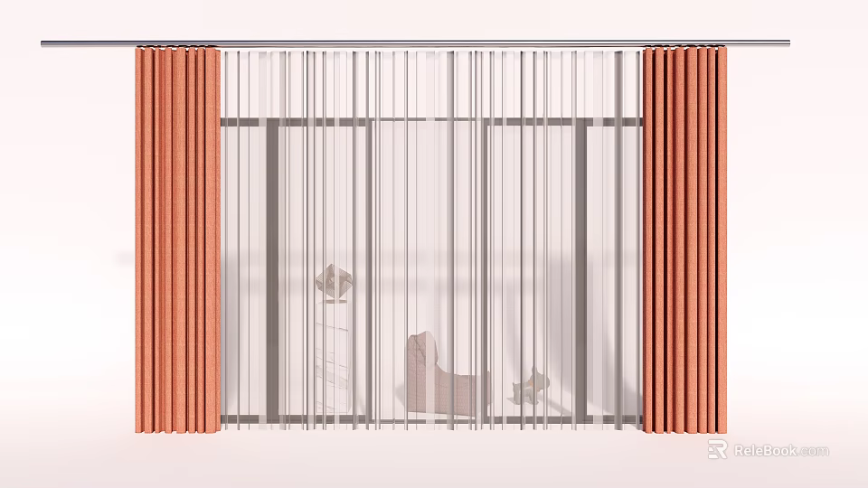 Orange Curtains and Sheer Panels for Modern Living Room Window Design 3d model 