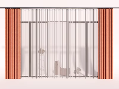 Orange Curtains and Sheer Panels for Modern Living Room Window Design 3d model
