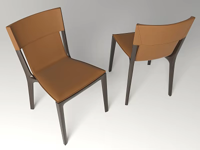 Modern Dining Chairs With Brown Upholstered Seats And Dark Wooden Frames 3d model
