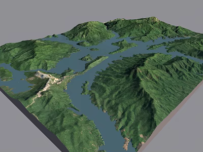 Aerial Planning of Mountainous Terrain With Water Bodies and Green Landscape 3d model