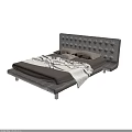 Gray Tufted Headboard Double Bed With Neutral Bedding In Modern Bedroom