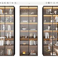 Modern Decorative Cabinets With Glass Doors Books Vases Sculptures And Warm Lighting For Home