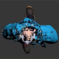 3D Character Wearing Blue Jacket Black Tight Pants Red Shoes Hat And Headphones