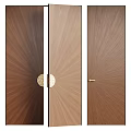 Brown Double Doors With Radiant Texture And Gold Circular Handles Latch Detail