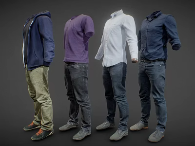 Men's Casual Clothes Display Featuring Hoodie T Shirt Shirt And Pants On Mannequins 3d model