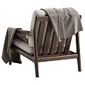 Modern Accent Chair With Wooden Frame Light Gray Cushion And Dark Textured Blanket