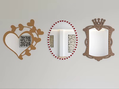 Decorative Mirrors With Heart Shaped Oval And Crown Frames Gold Leaf Red Heart Accents 3d model