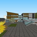 Modern Commercial Street With Glass Facade Geometric Design And Plaza Area