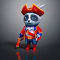 Cute Cartoon Raccoon Game Character In Pirate Costume With Red Hat And Toy Gun
