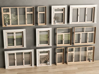 Modern Casement Windows In Various Wooden And White Designs For Home Interiors 3d model