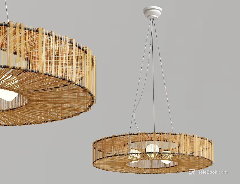 Elegant Rattan Woven Circular Modern Chandelier Design For Home Interior Lighting 3d model 