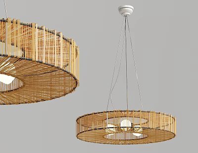 Elegant Rattan Woven Circular Modern Chandelier Design For Home Interior Lighting 3d model