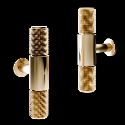 Modern Brushed Gold Door Handles With Textured Surface For Home Decor 3d model