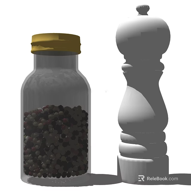 Transparent Glass Spice Bottle With Yellow Lid And Mixed Peppercorns White Pepper Grinder 3d model 