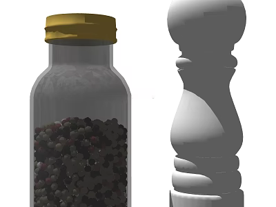 Transparent Glass Spice Bottle With Yellow Lid And Mixed Peppercorns White Pepper Grinder 3d model
