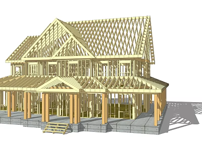 Modern wooden house house frame wooden house 3d model