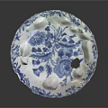 Blue and White Porcelain Plate with Intricate Floral Patterns and Elegant Rim Design