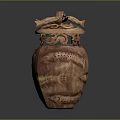 Hand Carved Ceramic Jar Sculpture With Dragon Design And Ornate Lid
