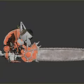 Red And Silver Chainsaw With Metal Chain On Black Background And Reflection 3d model