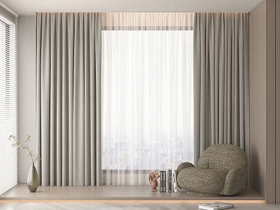 Cream color-Quiet wind thick cotton linen blinds balcony curtains model