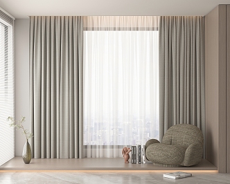 Cream color-Quiet wind thick cotton linen blinds balcony curtains 3d model