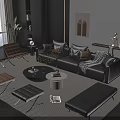 Modern Leather Sofa And Coffee Table Set With Ottoman Plant And Area Rug