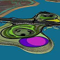 Waterfront Landscape Design with Green Islands Walking Paths and Colorful Zones