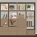 Natural Wood Bookshelf Interior Design With Multiple Compartments Drawers Books And Decorations