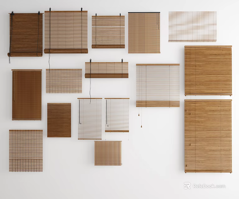 Various Styles Of Window Blinds With Different Materials For Home Decor 3d model 