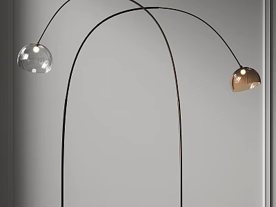 Modern Arching Floor Lamp With Transparent And Gold Globe Shades And Metal Stand 3d model