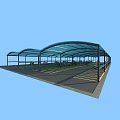Covered Parking Lot With Blue Canopy And Yellow Parking Lines