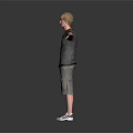 Man Standing with Arms Outstretched in Grey T-Shirt Khaki Shorts and White Sneakers