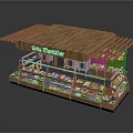 Wooden Roof Bakery Kiosk With Bread Display Shelves And Glass Front