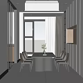 Modern Restaurant Interior With Dining Table Chairs And City View Window