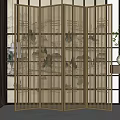 Golden Modern Room Divider With Vertical Stripes For Elegant Interior Decoration 3d model